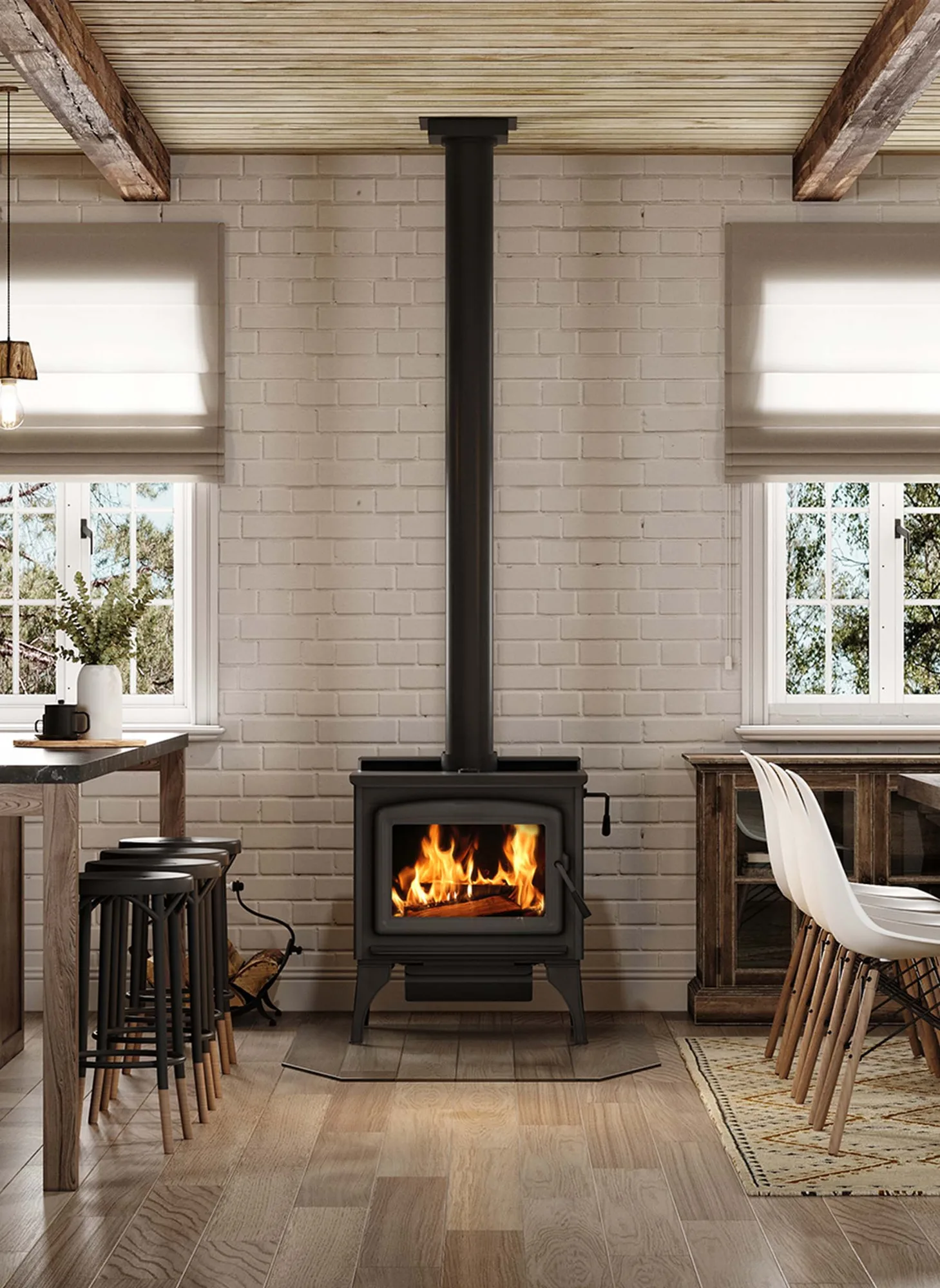 Blaze King Sirocco 30.2 wood stove with legs in a farmhouse kitchen