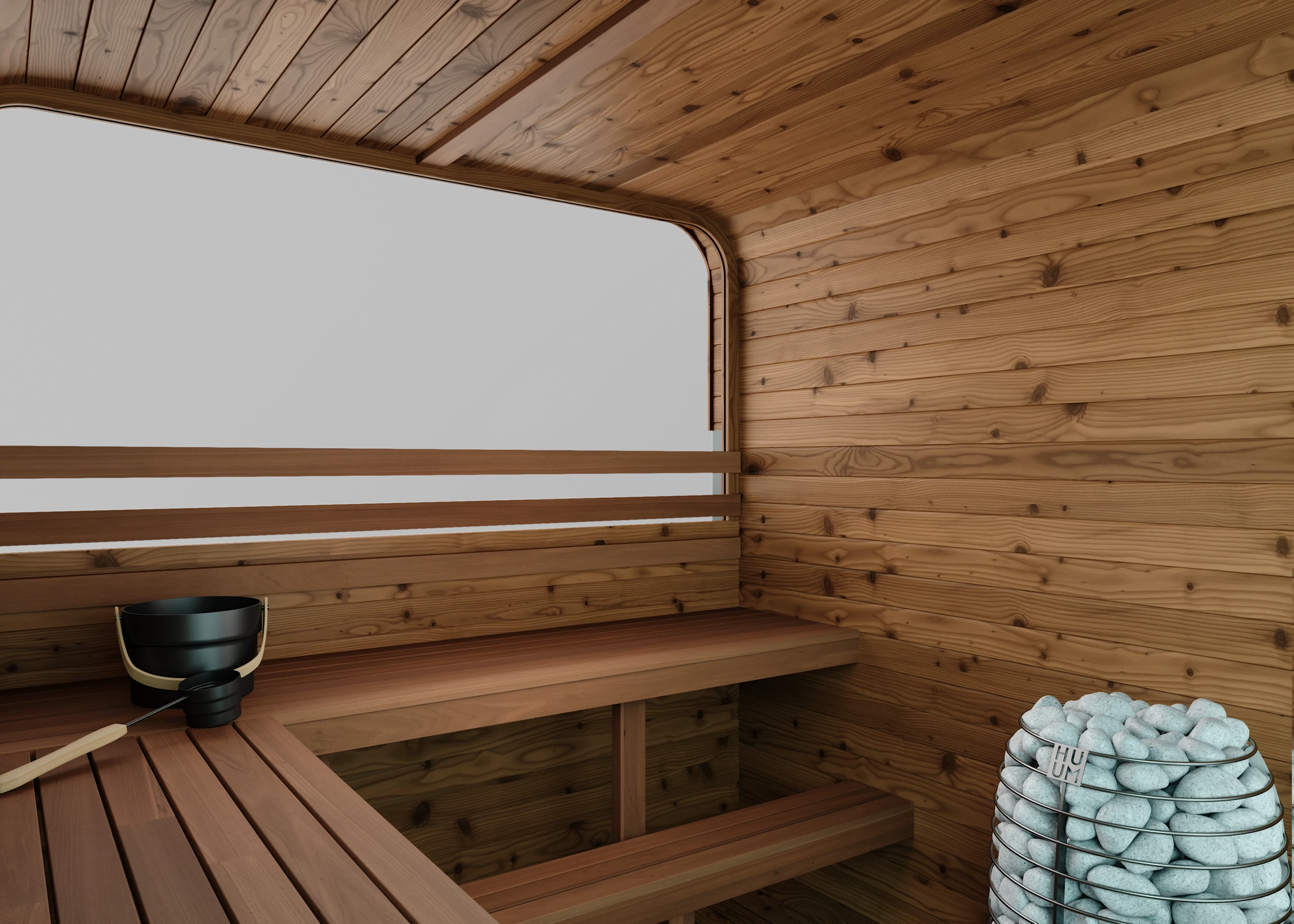 Thermory Square Sauna interior bench view