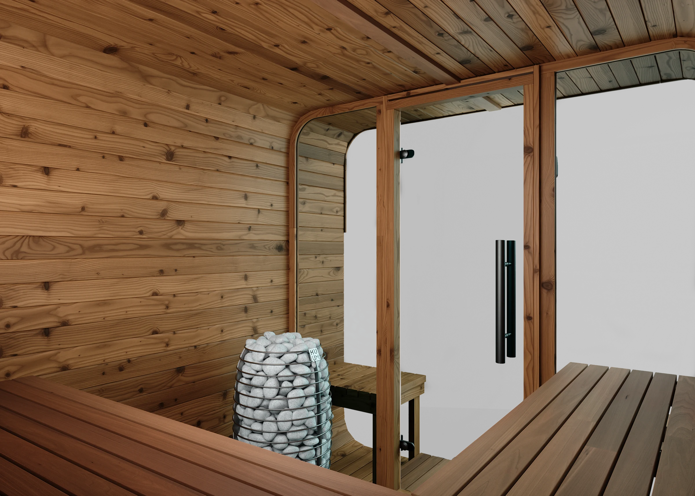 Thermory Square Sauna interior window view