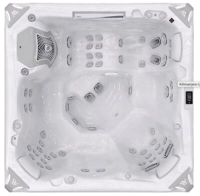 Wellis Kilimanjaro Life premium hot tub with hydrotherapy jet layout, viewed from above.