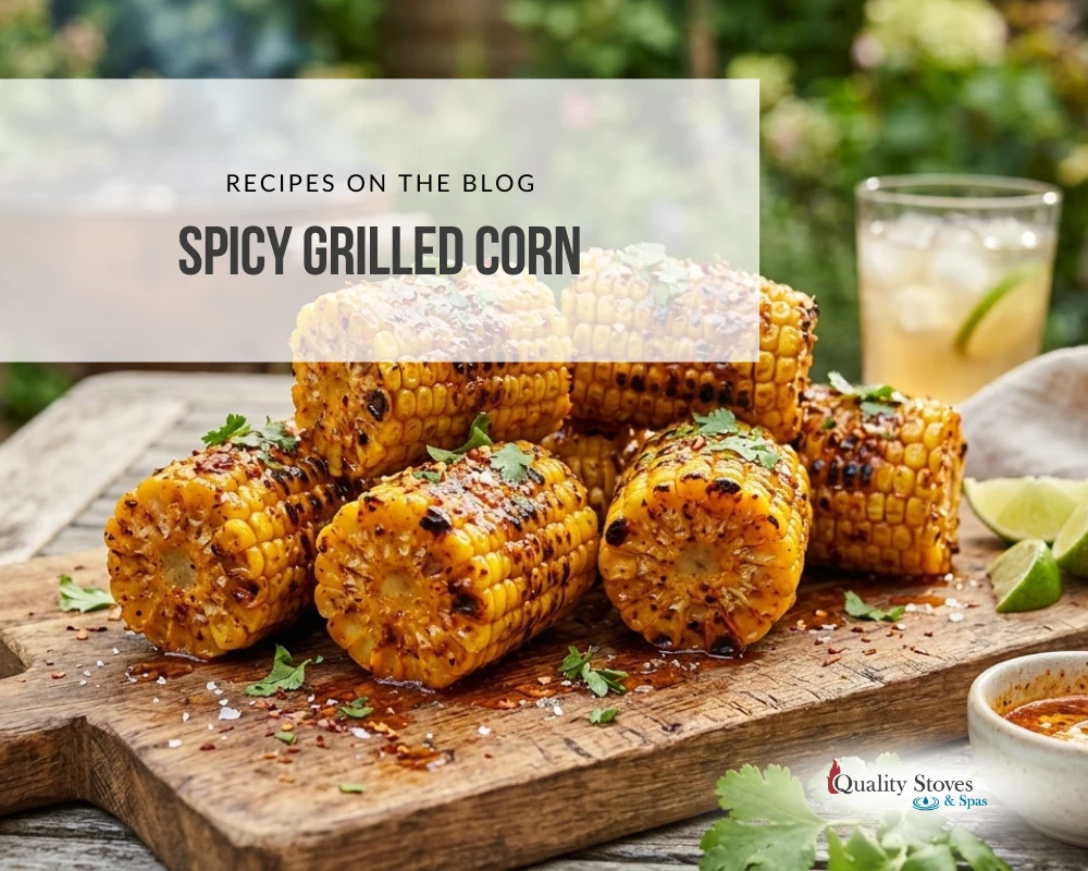 Spicy grilled corn cut into pieces with chili flakes and fresh cilantro on a rustic wooden cutting board.