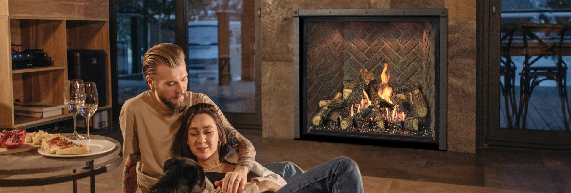 A couple enjoying their fireplace