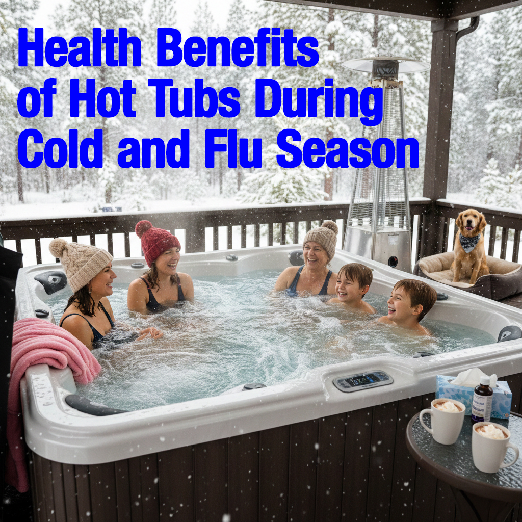 Family enjoying a soak in a hot tub during cold and flu season.