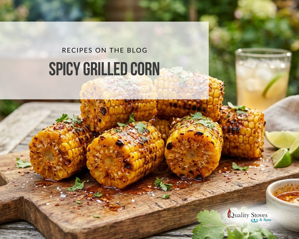 Spicy grilled corn cut into pieces with chili flakes and fresh cilantro on a rustic wooden cutting board.